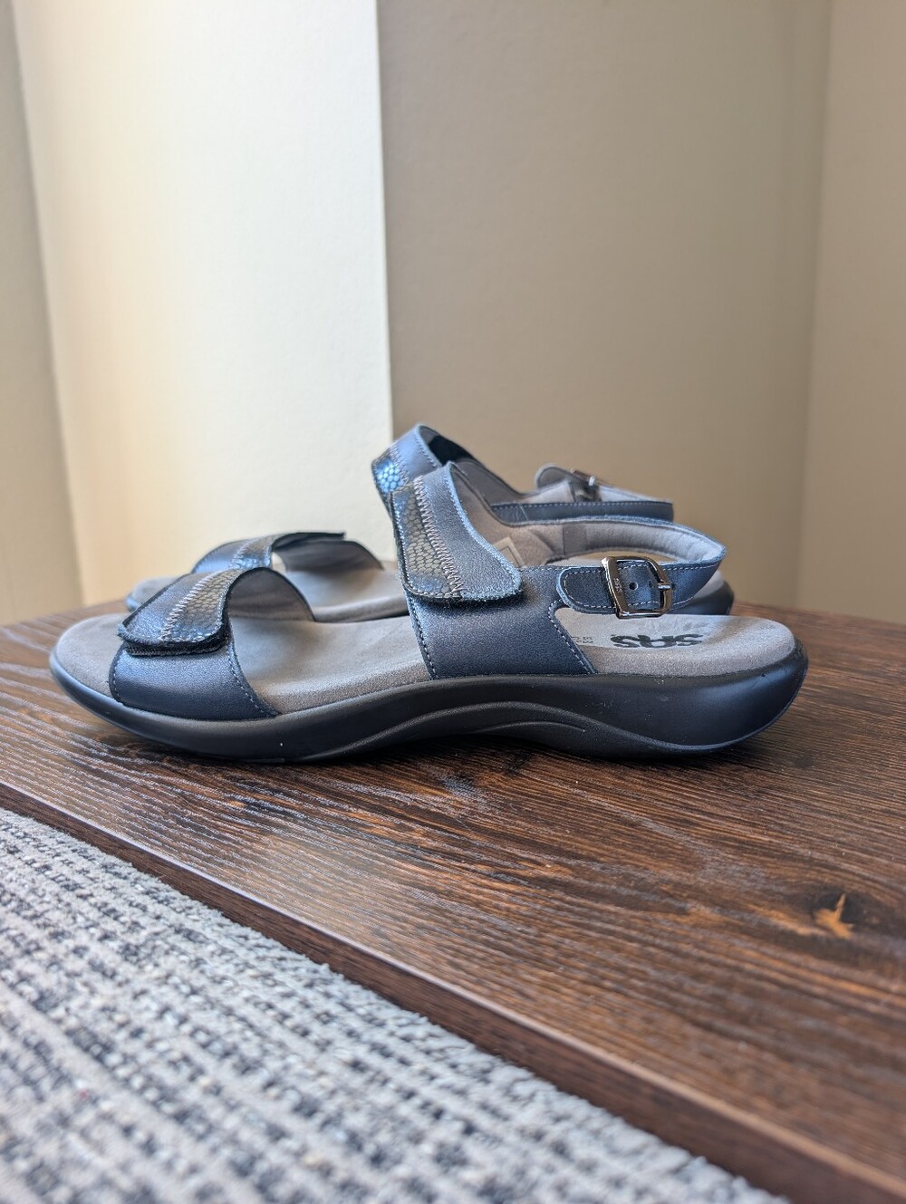 SAS Nudu Blue Leather Adjustable Strap Co. Fort Sandals